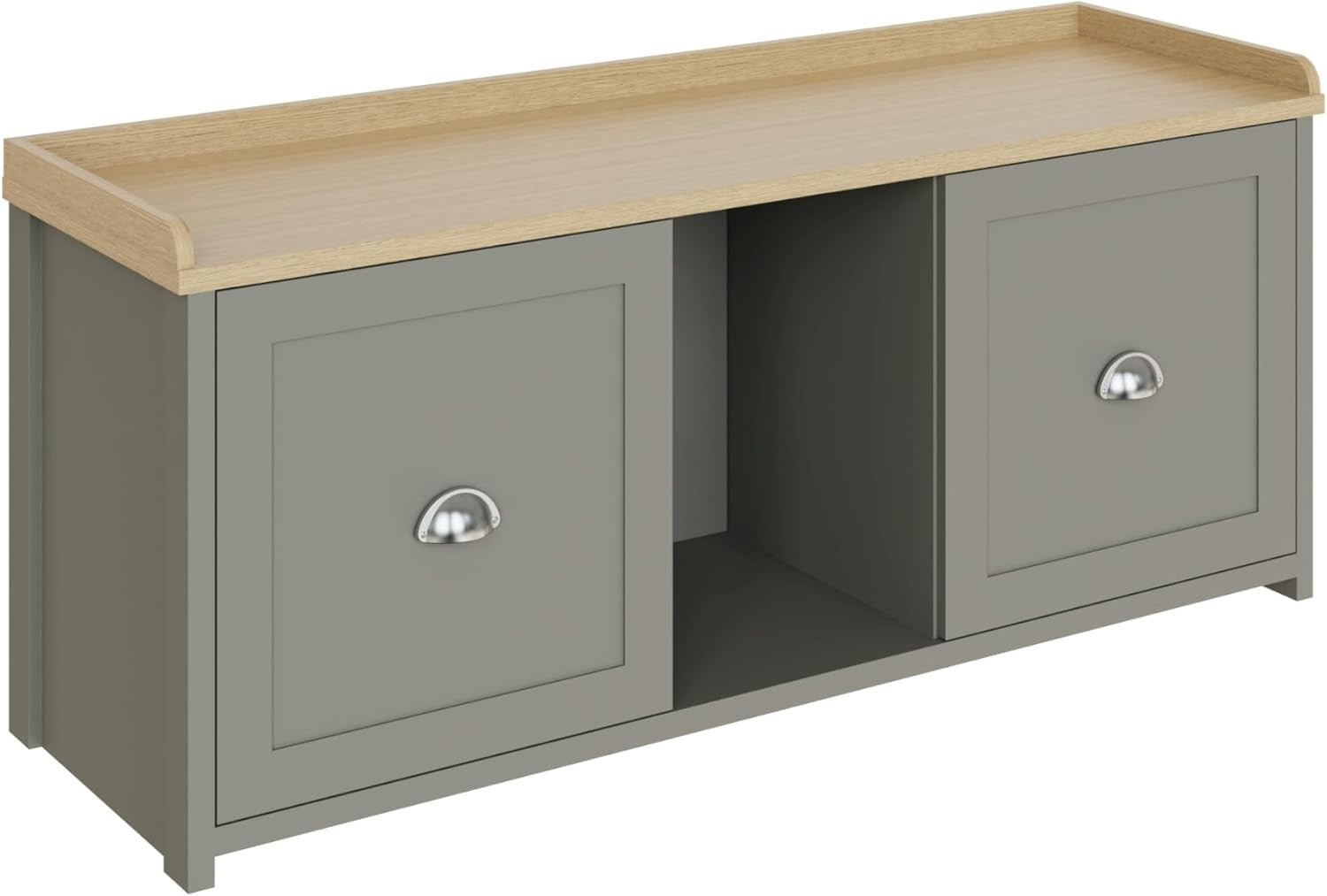 Grey 2-Door Shoe Storage Bench – Oak Entryway Seat & Hallway Organizer