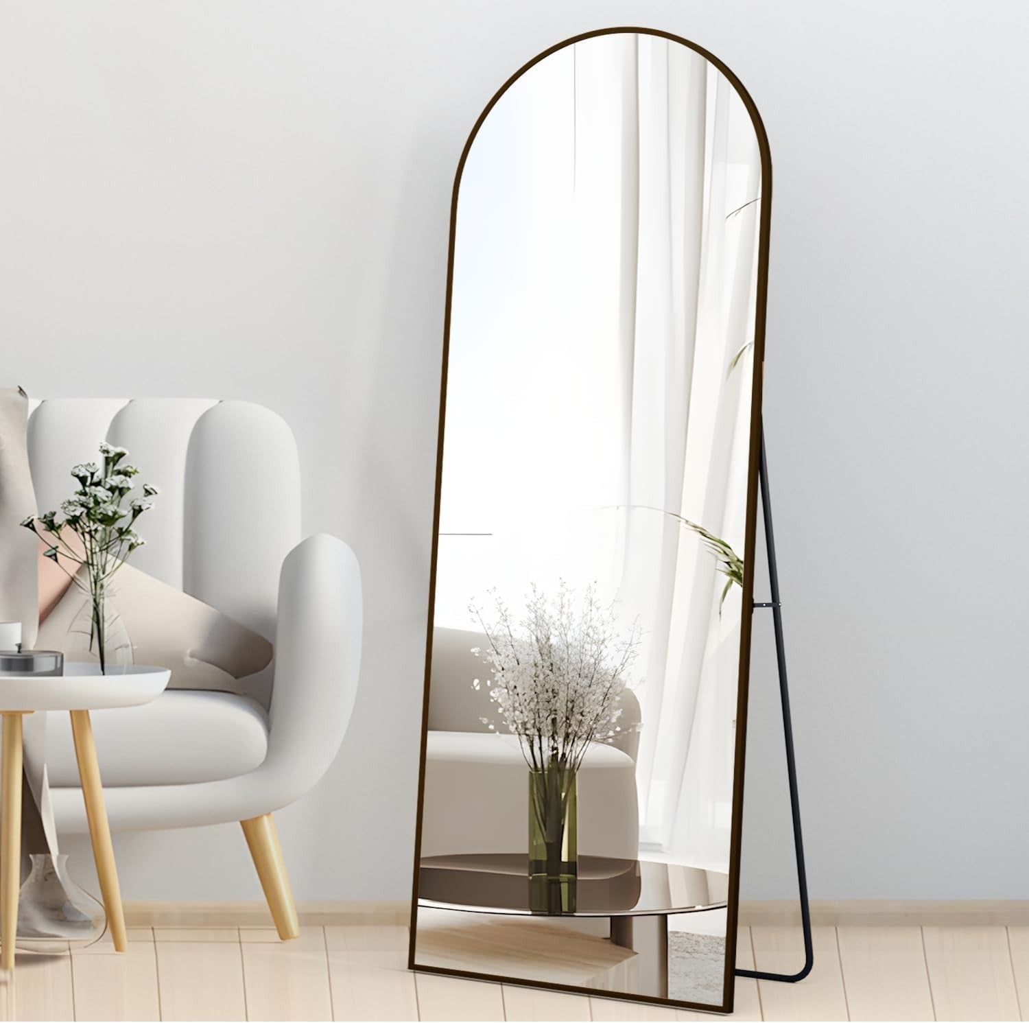 Arch Full Length Mirror 162x53cm Black Wall Leaning Floor Standing Modern
