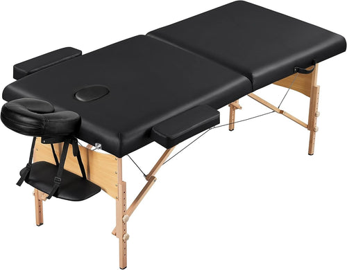 70cm Portable Massage Table | Foldable Wooden Lash Beauty Bed 2-Section Black