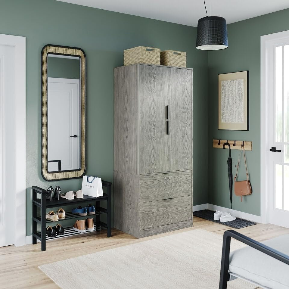 Minimalist 2 Door Wardrobe with Drawers & Hanging Rail - Space Saving Storage