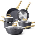 10pcs Grey Granite Non Stick Induction Safe Cookware Set Ceramic Pots Pans