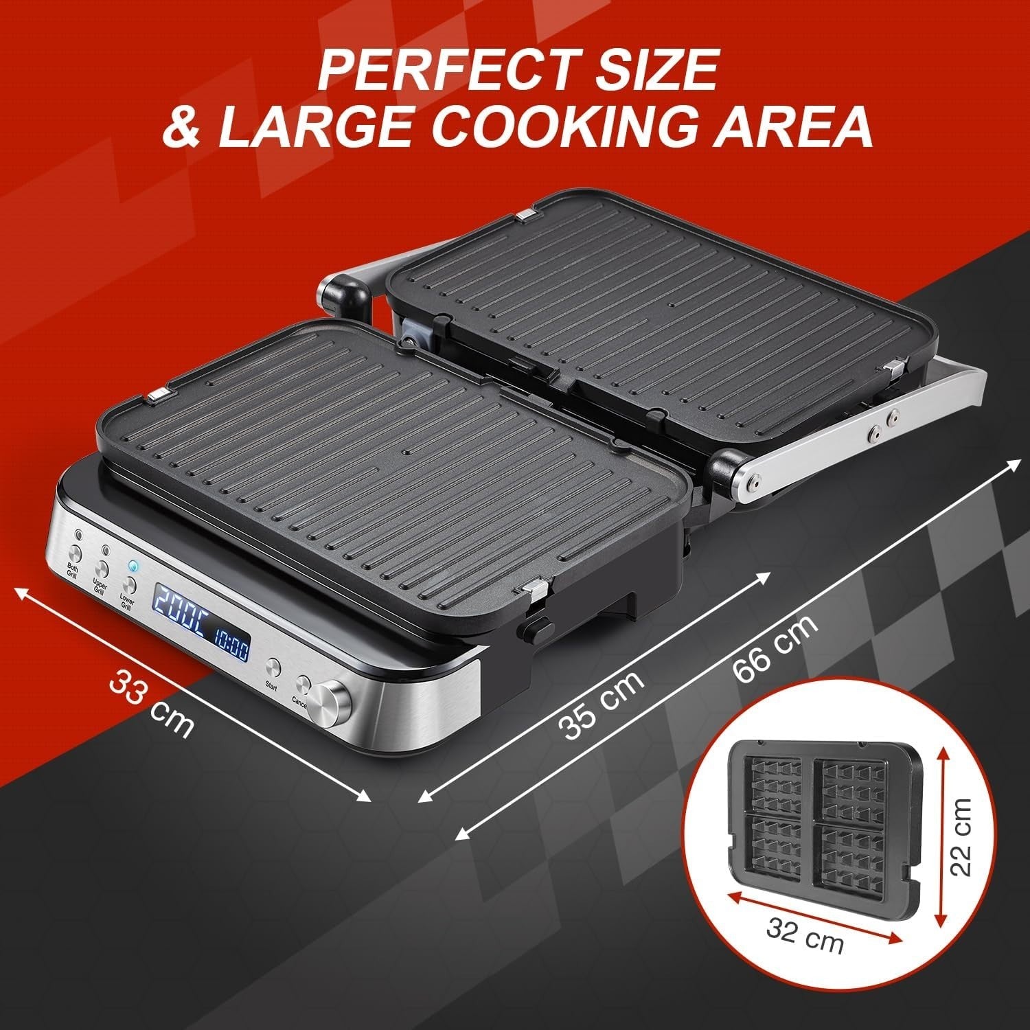 4-in-1 Electric Panini Press Waffle Sandwich Grill Adjustable Temp 2000W