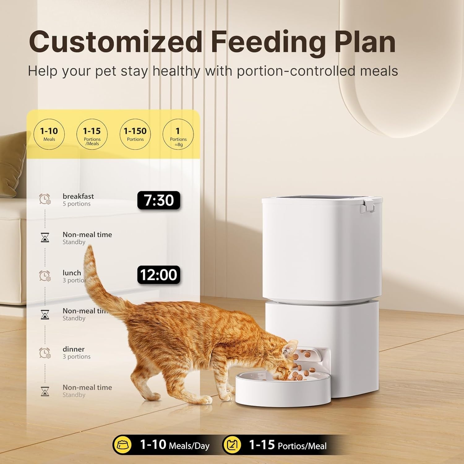 Automatic Cat Feeder 5L WiFi App Control Timer Food Dispenser White