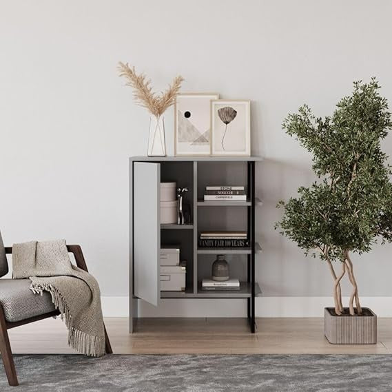 60cm Modern Steel & Wood Bedside Cabinet with Shelves, Compact Storage Unit