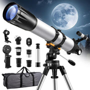 90mm Refractor Telescope 36–675X | Phone Adapter Tripod | Moon Planet Viewing