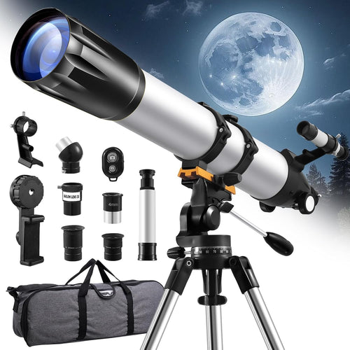 90mm Refractor Telescope 36–675X | Phone Adapter Tripod | Moon Planet Viewing