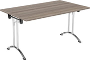 Folding Office Table Sturdy Grey Oak 140x80cm Work & Meeting Desk, Space-Saving