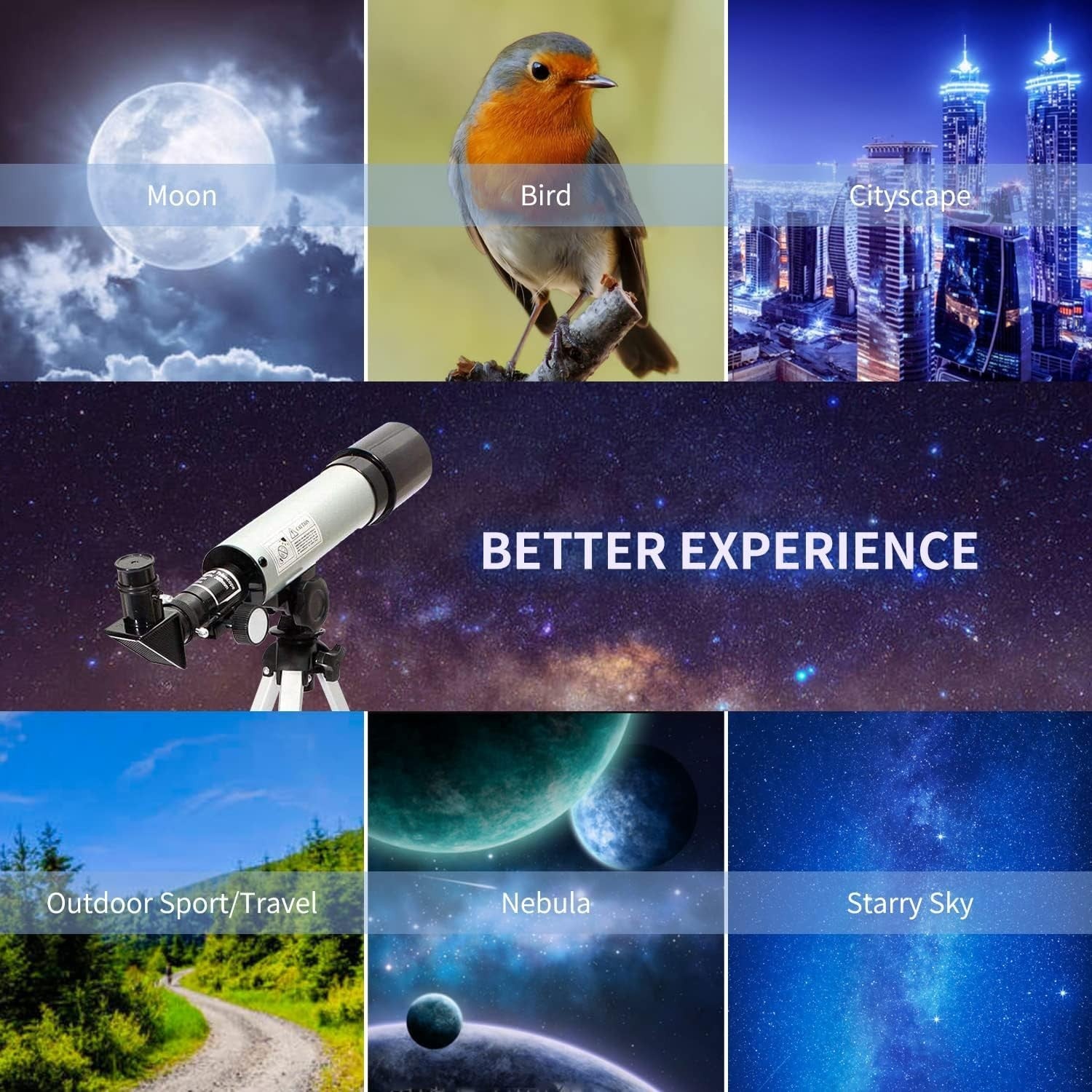 Kids 50mm Astronomical Telescope 90X Blue Refractor with Tripod Beginner Set