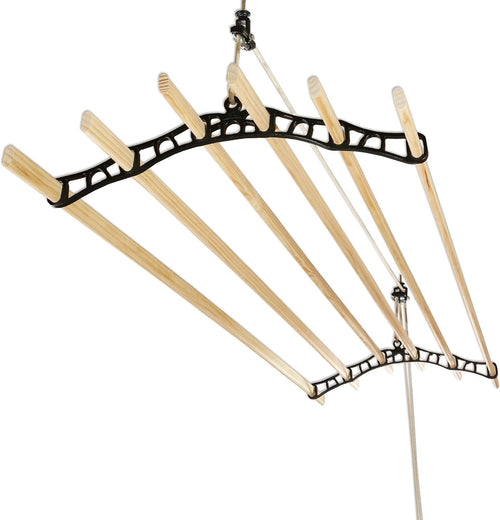 Ceiling Pulley Clothes Airer 6 Lath Wooden Laundry Rack 2.2m Black