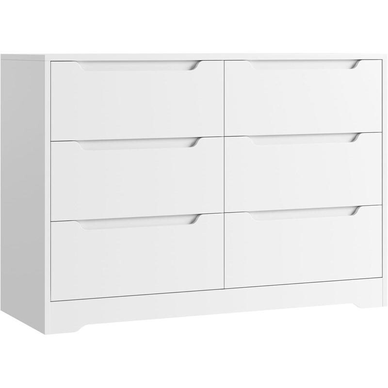 White Chest of Drawers 6 Drawer Bedroom Storage Units Set of 2 Modern