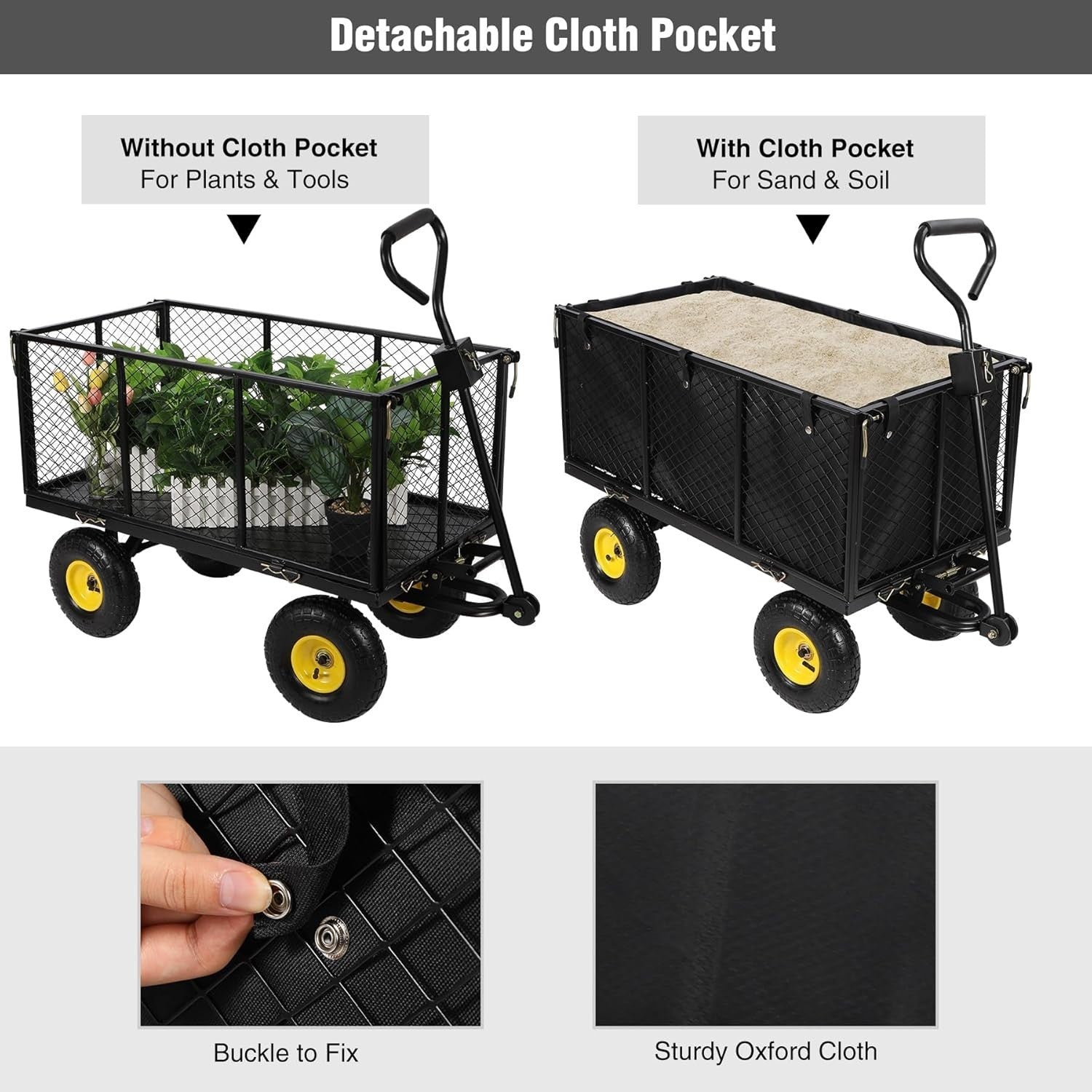 Oversized 800lb Heavy Duty Garden Cart Flatbed Wagon w/ Removable Sides & Dump