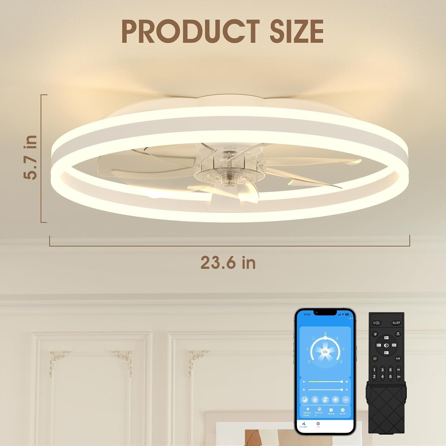 60cm LED Ceiling Fan Light with Remote, 6 Speeds, Quiet, Dimmable, Modern