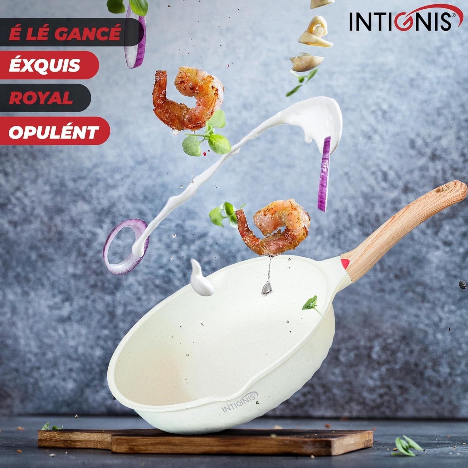 28cm White Deep Non Stick Frying Pan with Lid  3in1 Skillet Sauté Pan & Mini Wok