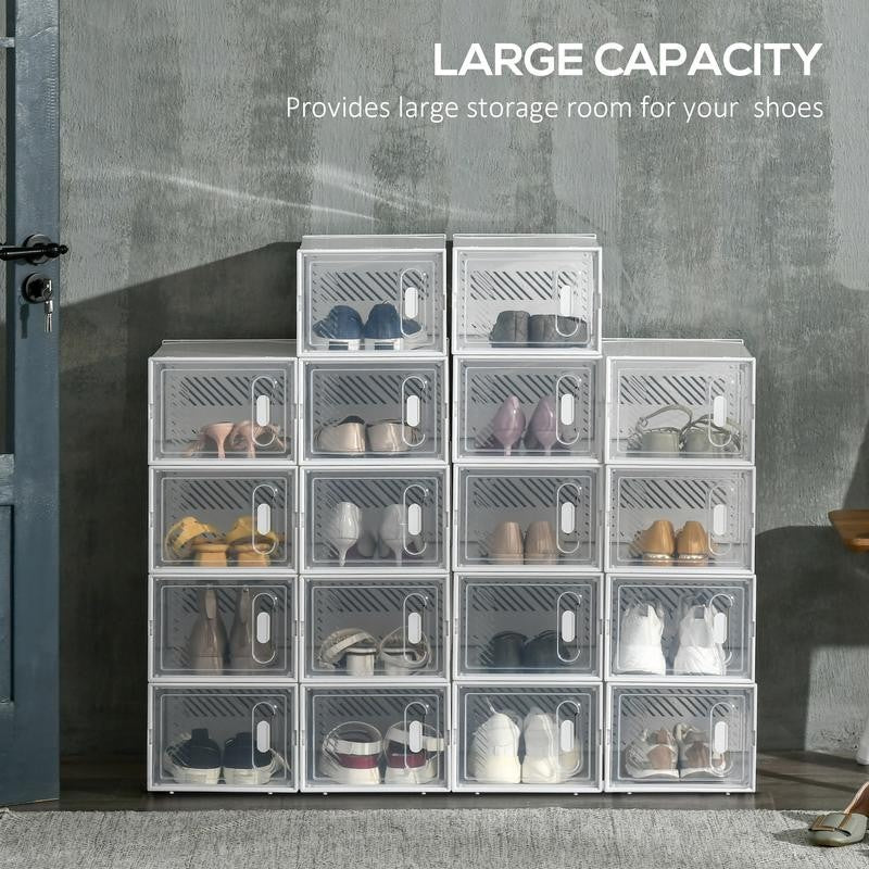 Clear Shoe Storage Box Set – 18 Stackable Units with Magnetic Doors