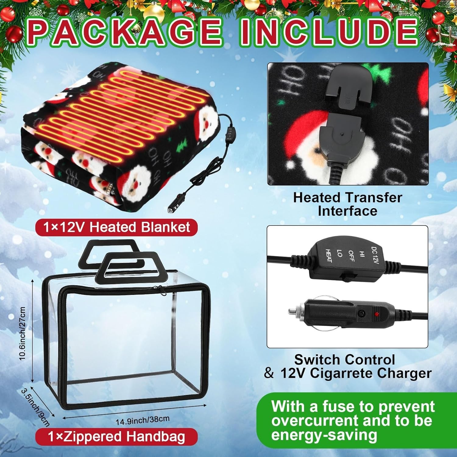 12V Heated Car Blanket Electric Travel Throw Temperature Control Emergency
