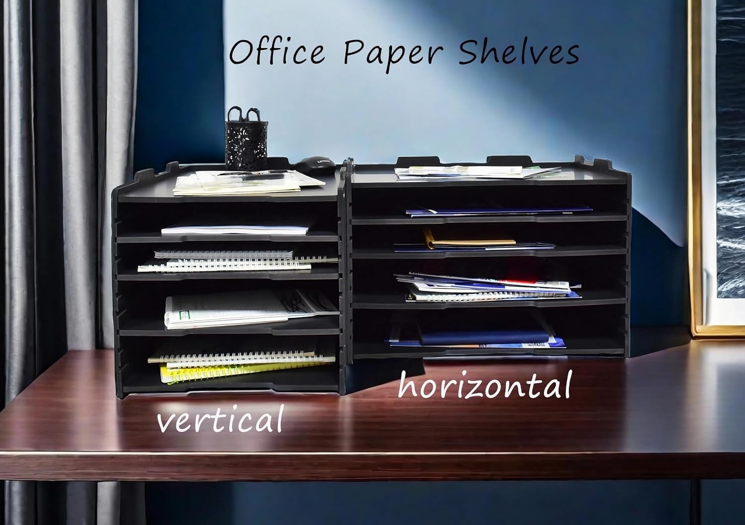 4-Tier Adjustable Desk Organizer File Tray, Letter Mail Holder, PVC Desktop