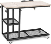 Rolling Sofa End Table Adjustable Laptop Desk Wheels Storage Natural