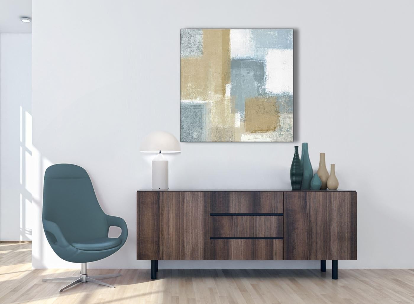 Large Abstract Blue Beige Canvas Wall Art 79cm Framed