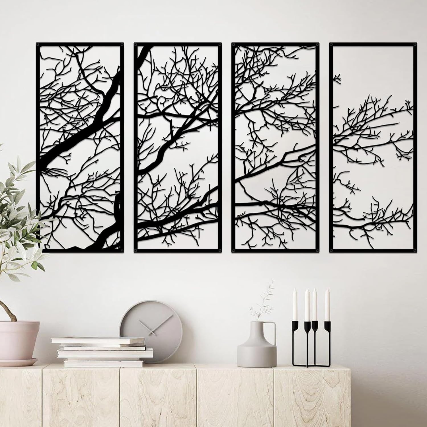Tree of Life Metal Wall Art 4 Piece Black Large Decor