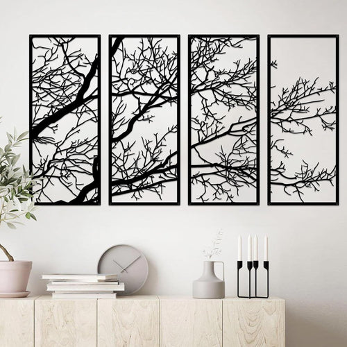 Tree of Life Metal Wall Art 4 Piece Black Large Decor