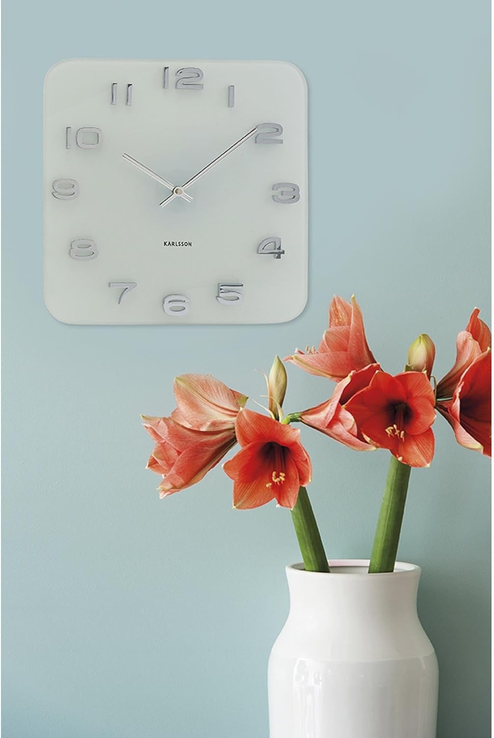 Modern Glass Wall Clock 35cm Silent Square White Decor Minimalist Home Office
