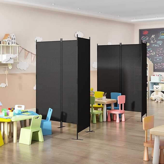 3 Panel Folding Privacy Screen 7FT – Black Freestanding Room Divider for Home