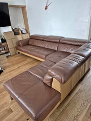 Double Brown Leather Corner Sofa (PTP)