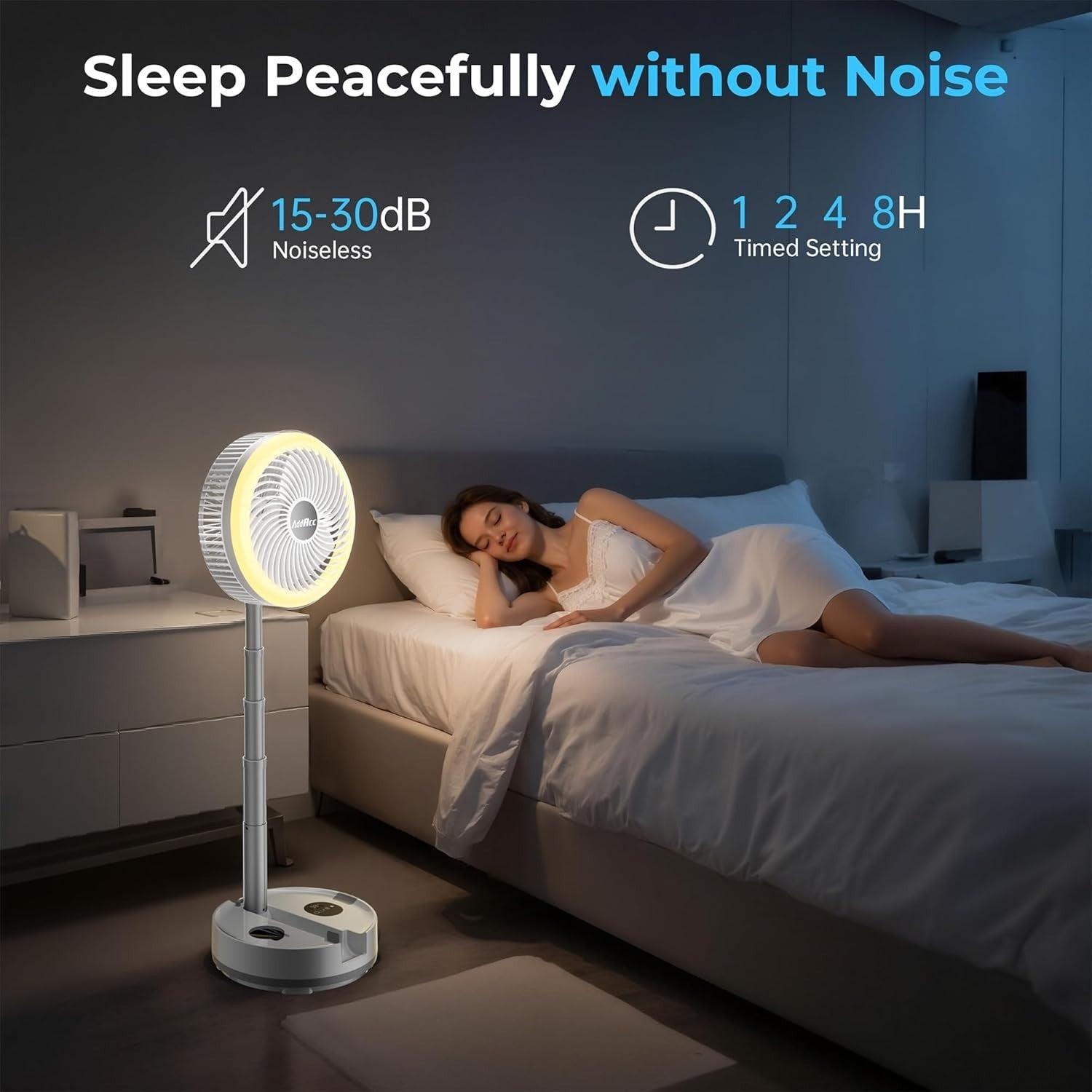 Rechargeable 40000mAh Foldable Floor Fan – 9-Speed Quiet Oscillating Fan White