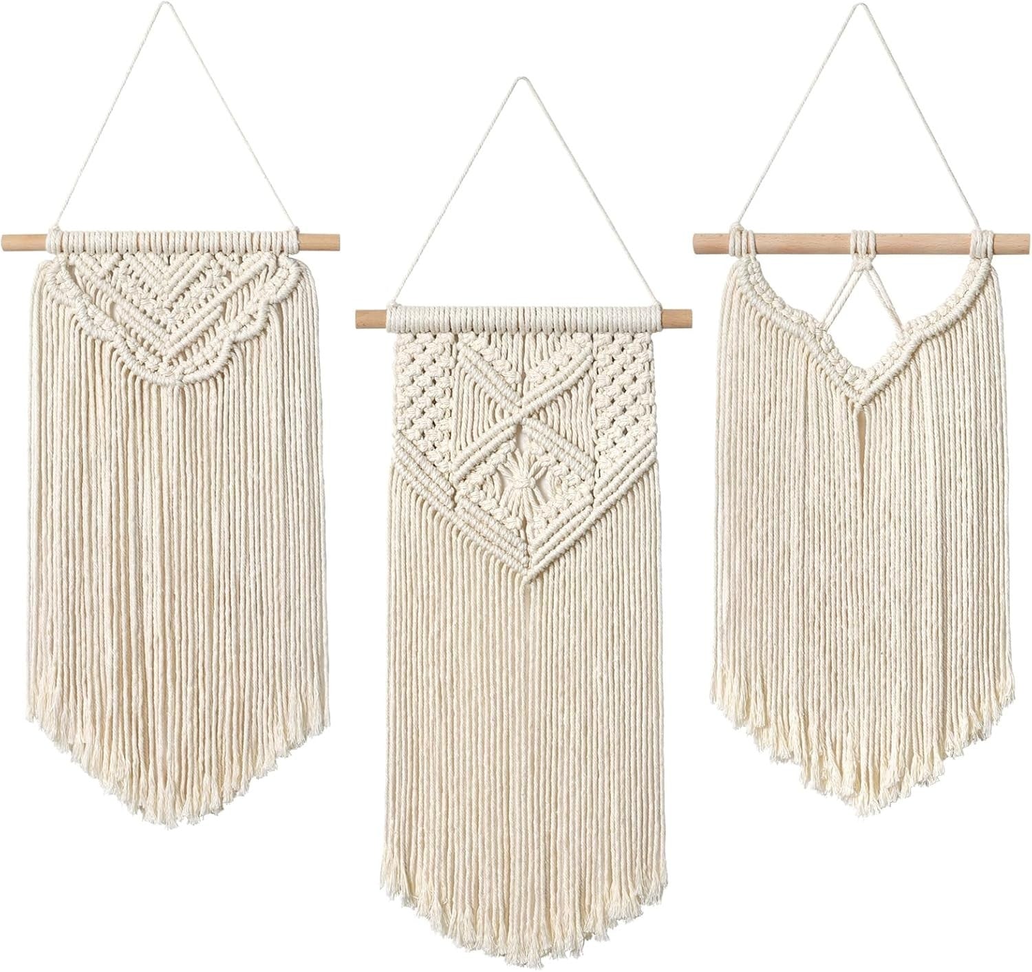 3pcs Boho Macrame Wall Hanging Cotton Woven Tapestry Decor