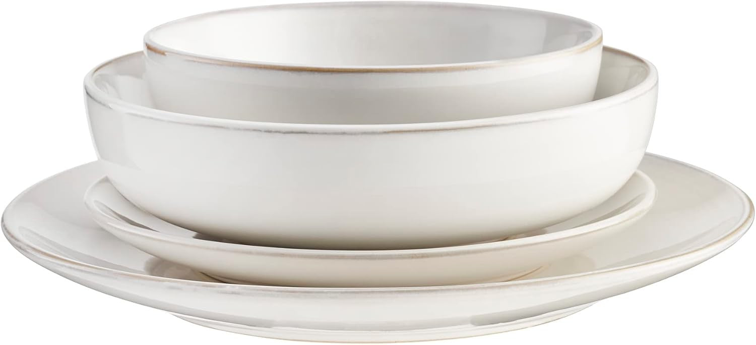 16pc White Stoneware Dinner Set Plates Bowls Microwave Dishwasher Safe