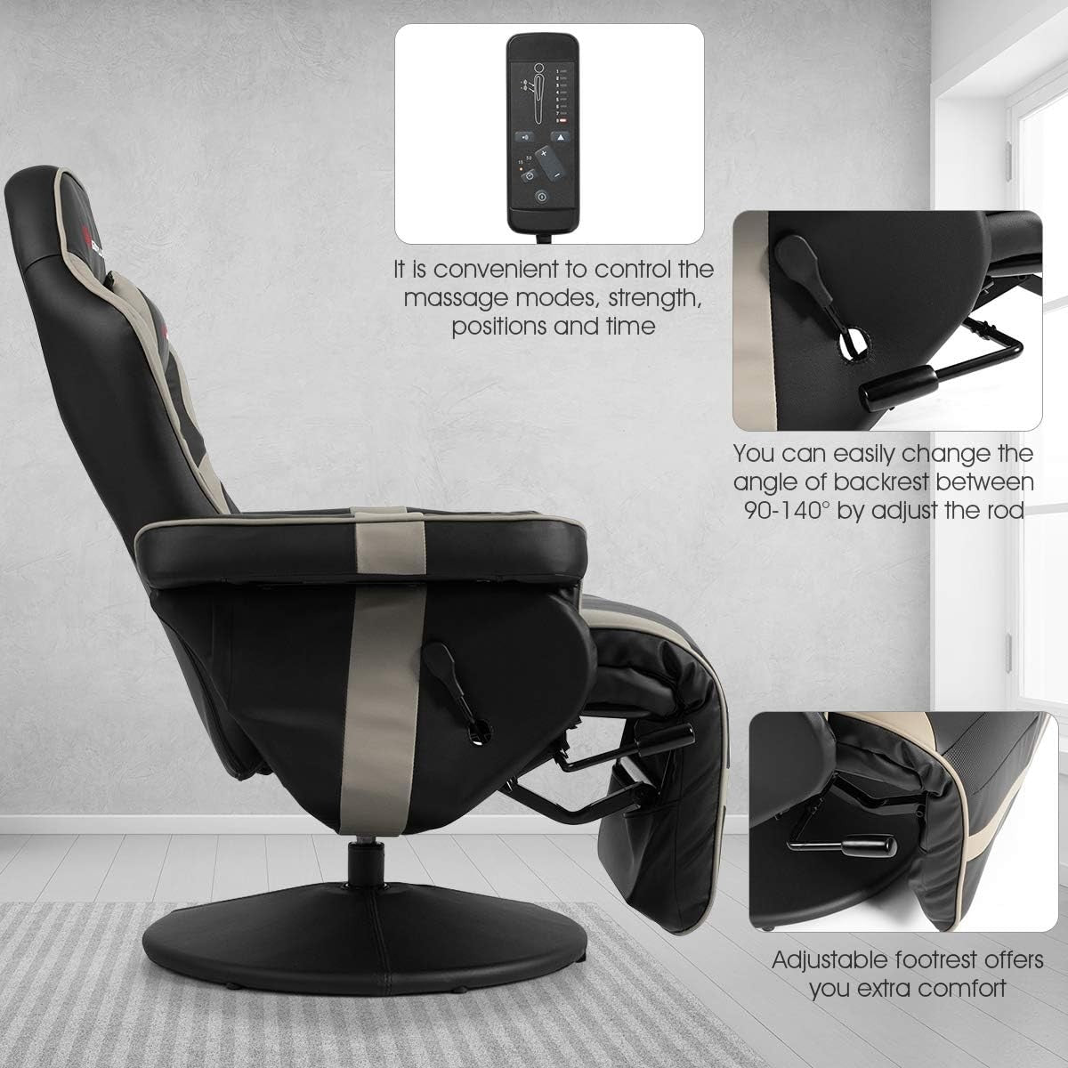 Massage Gaming Chair Recliner Footrest Cup Holder PU Leather