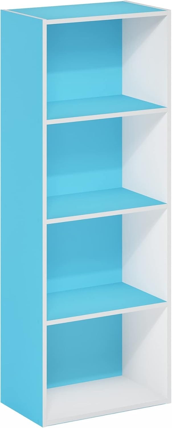 4 Tier Bookcase Small Storage Shelf Compact Organizer Bookshelf Display Blue