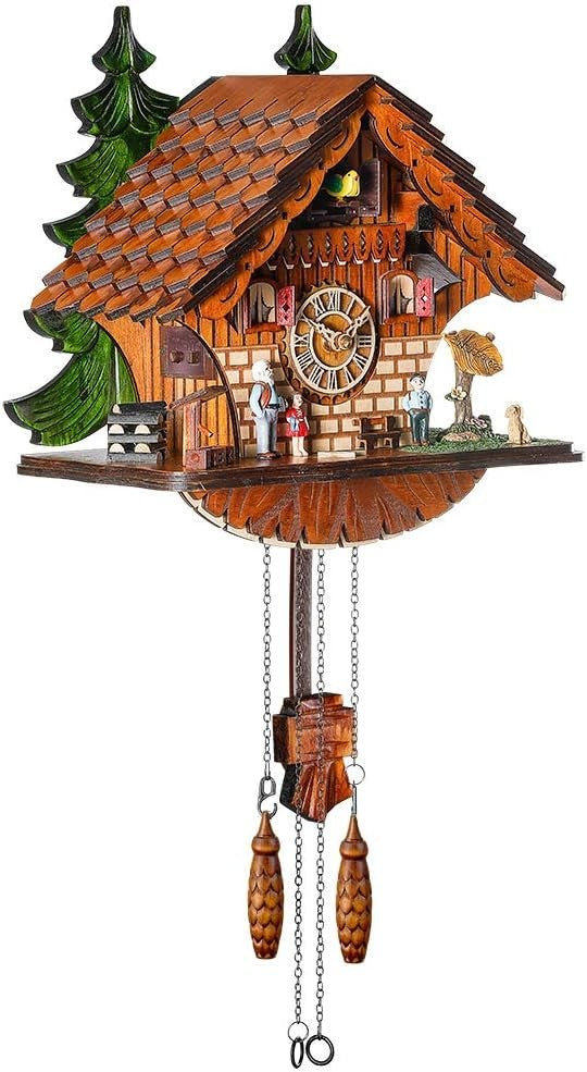 Traditional Handcrafted Walnut Cuckoo Clock with Adjustable Volume & Quartz