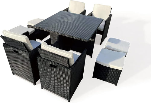 Rattan Garden Dining Set 8 Seater Outdoor Cube Table Chairs Cushions