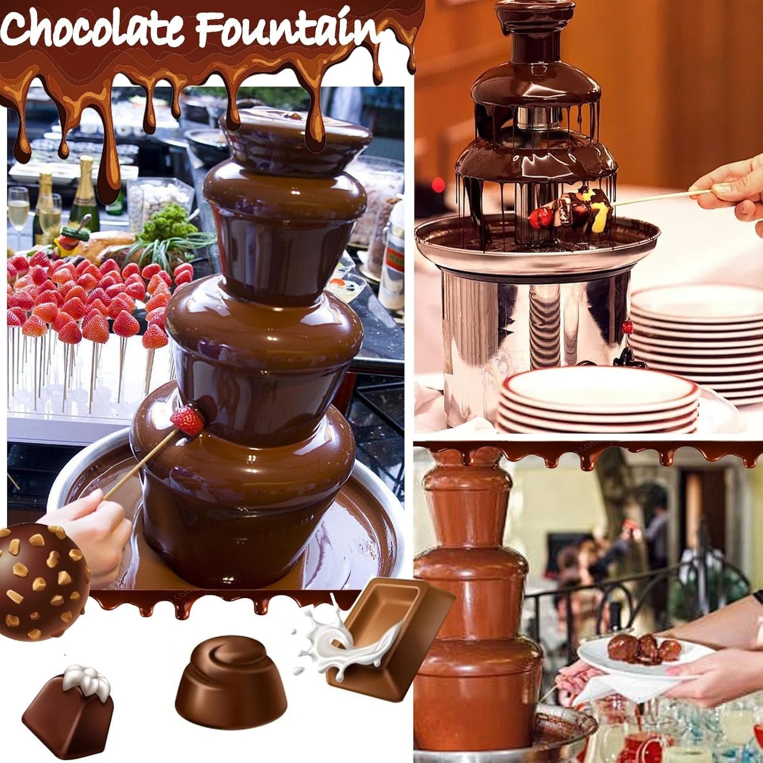 4 Tier Chocolate Fountain Machine 1800g Electric Fondue Party Set