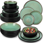 24pc Stoneware Dinner Set Plates Bowls Reactive Glaze Service for 6 Green