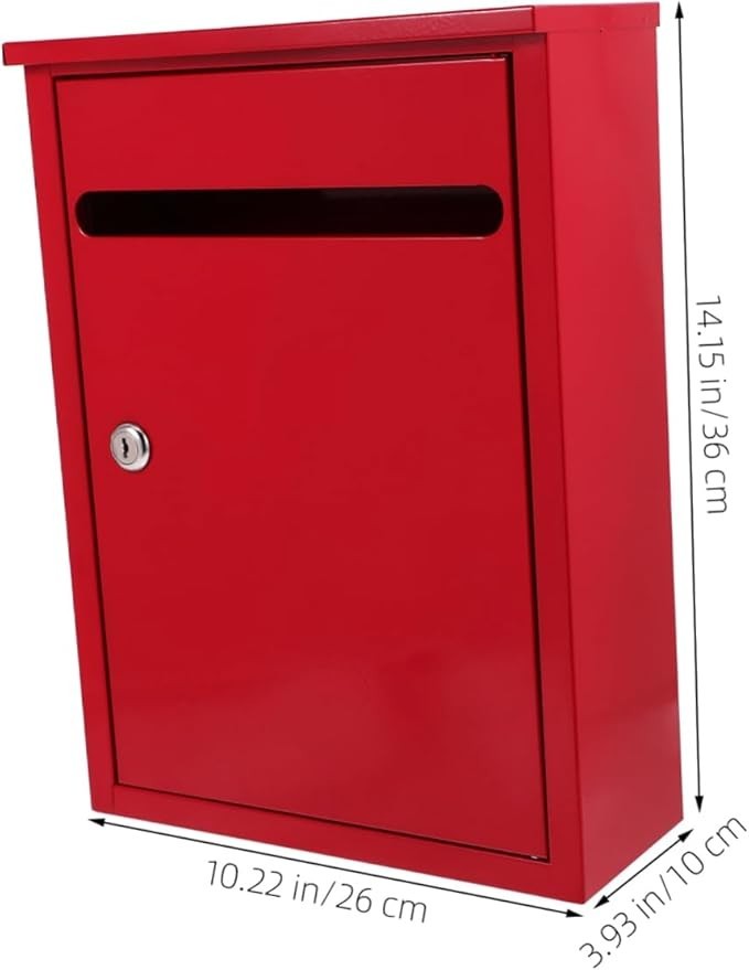 Lockable Red Suggestion Box Iron Metal Wall Mount Mailbox Outdoor Feedback Safe