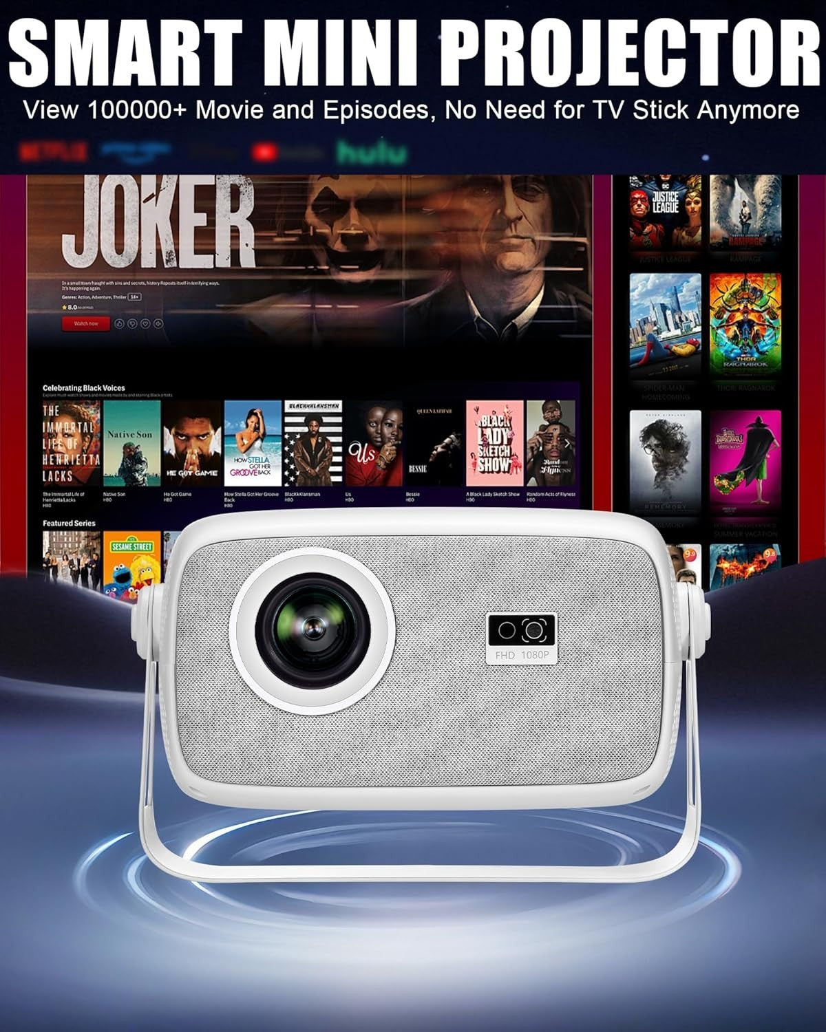 1080P Smart Projector WiFi Bluetooth Electric Focus 4K Outdoor