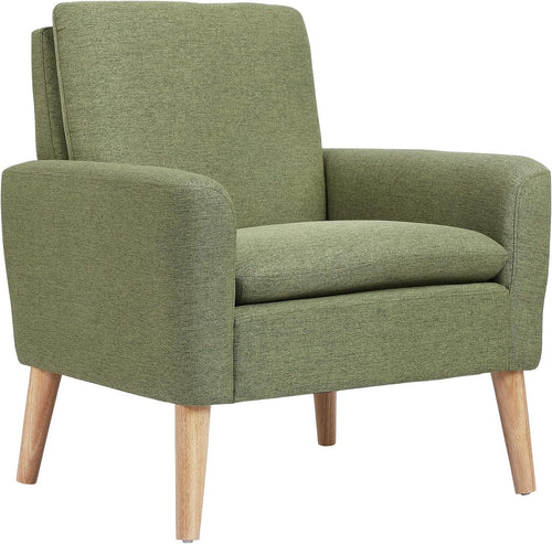Green Lounge Armchair Upholstered with Wood Legs for Living Room Bedroom