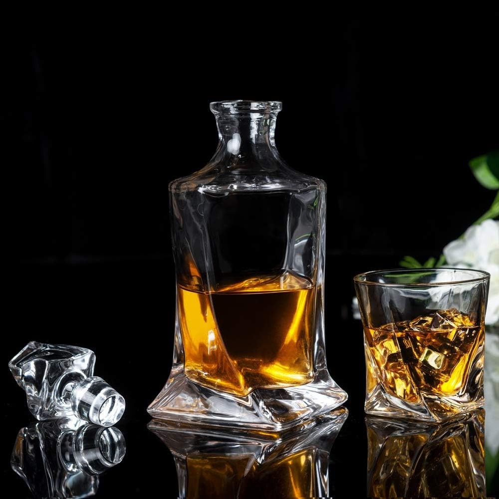 Crystal Whiskey Decanter Set 800ml with 4 Cut Glass Tumblers Gift Box