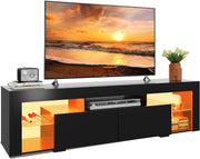 160cm White TV Unit Stand with RGB, Storage Drawers & Shelves, 75" Fit - Black
