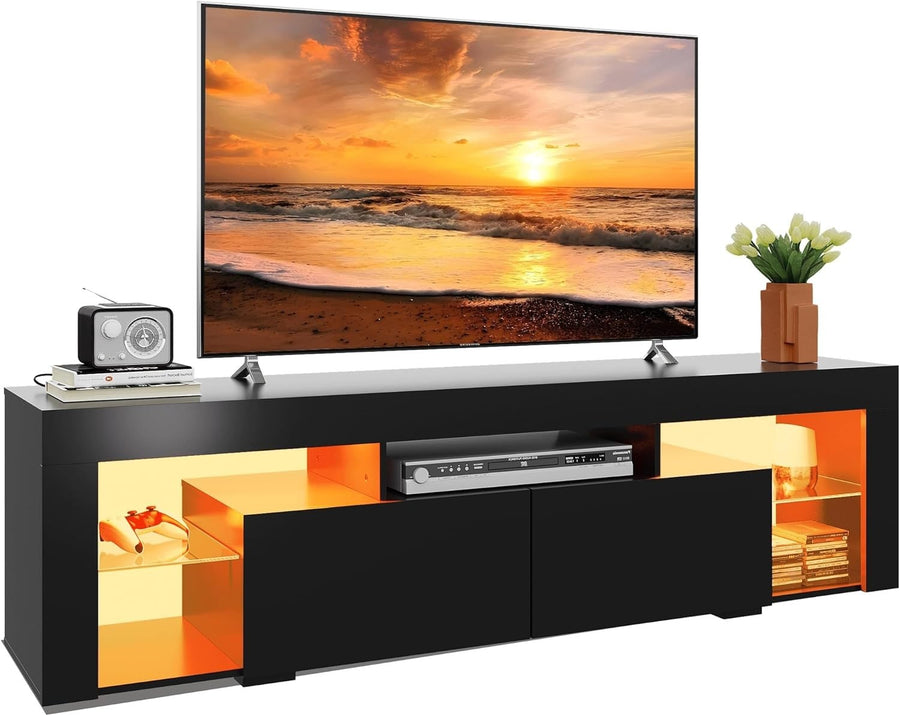160cm White TV Unit Stand with RGB, Storage Drawers & Shelves, 75" Fit - Black