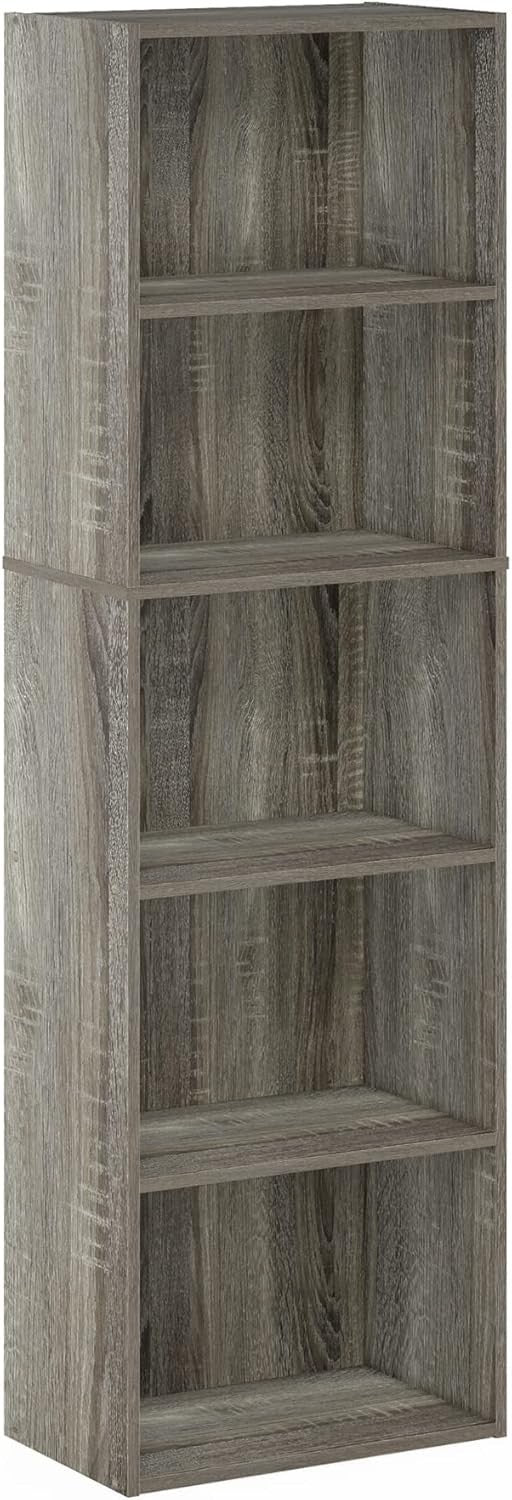 5 Tier Reversible Bookcase Storage Open Shelf Compact Organizer Bookshelf Oak