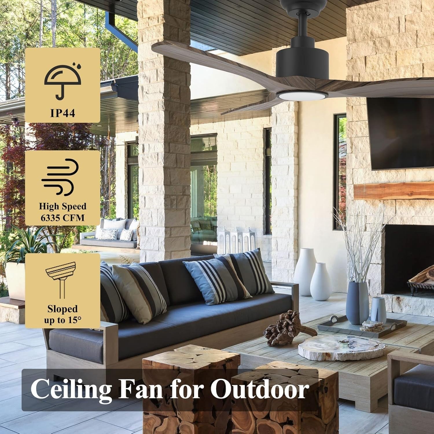 OFANTOP 132CM Smart Ceiling Fan with Light, 3-Blade, 6-Speed, Dark Brown