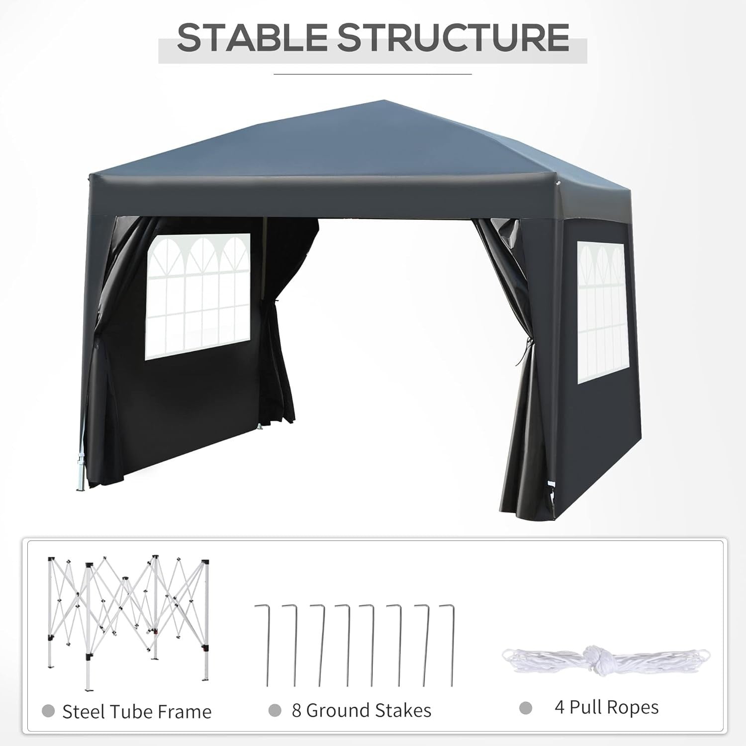 3x3m Pop Up Gazebo Garden Party Tent Waterproof w/ Sidewalls Black