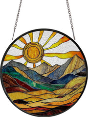 Boho Sun Stained Glass Suncatcher 5.9" Window Hanging Decor