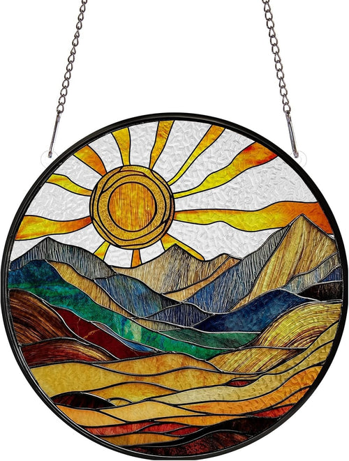 Boho Sun Stained Glass Suncatcher 5.9" Window Hanging Decor