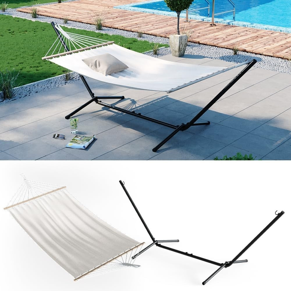 Adjustable Metal Frame Hammock with Stand – 190x120cm Cotton, 185KG Capacity