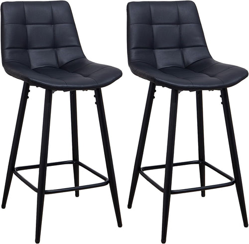 Black PU Leather Bar Stool Set 2 – Modern Kitchen Counter Chairs