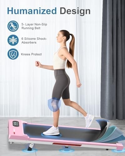 Compact Pink Walking Pad Treadmill 2.5HP Under Desk Quiet LED Remote 5% Incline